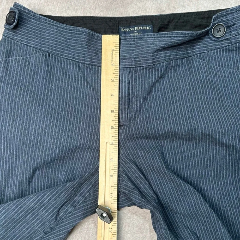 Banana Republic Jackson Fit Navy Pinstripe Wide Leg Linen Blend Trousers Size 8